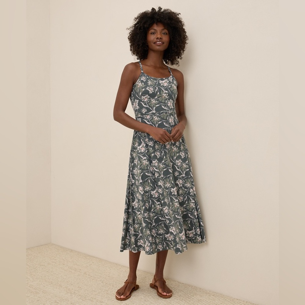 Pact Green Floral Slip Dress